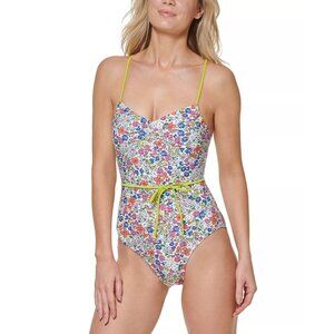 Tommy Hilfiger Women's Adjustable Tie Belt One Piece Swimsuit White Size 12